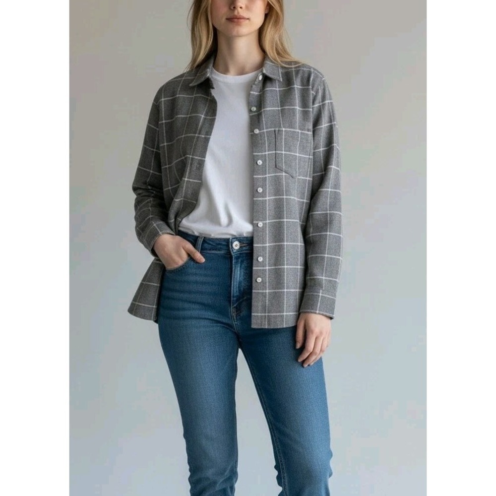 Untuckit Shirt Womens 4 Gray Plaid Button Up Long Sleeve  Cotton Top Preppy Fall